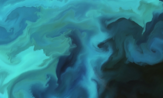 A "bloom" in the Barents Sea, revealing the turbulent structures of the upper oceanic layer